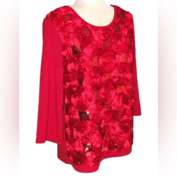 Moffi Red Sequinned Rosette Top, size M - Picture 1 of 6